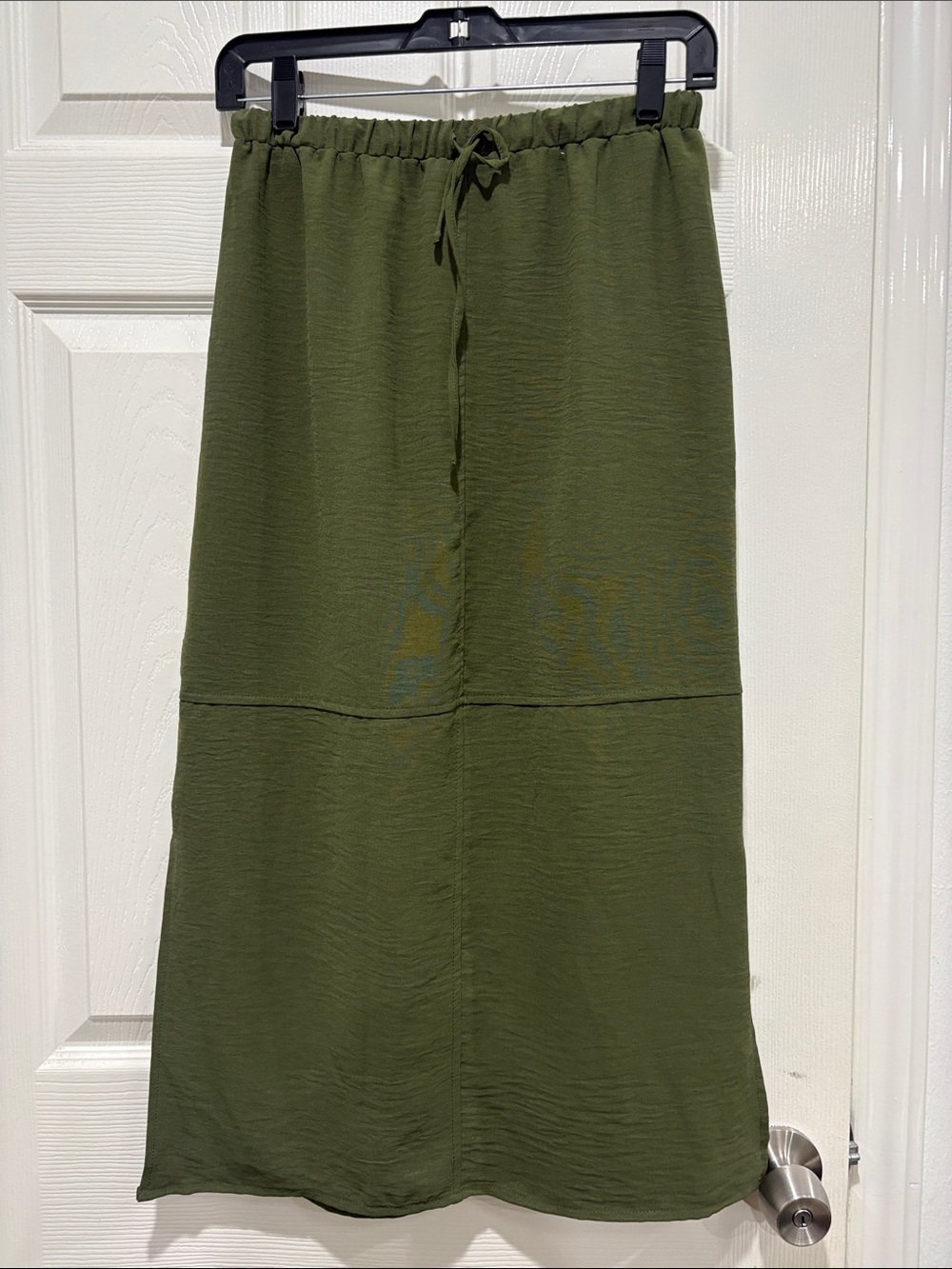 Olive Green Women's Maxi Skirt - Drawstring Waist